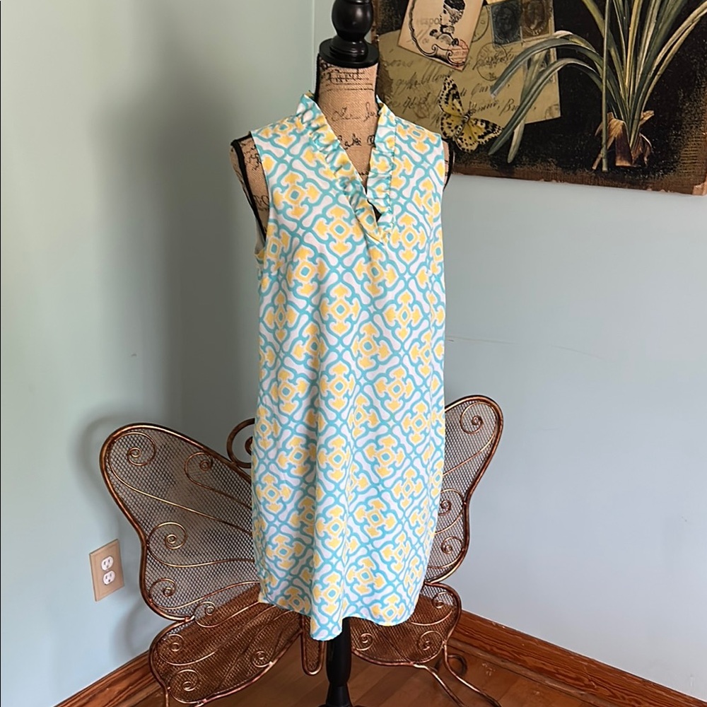 Crown & Ivy Blue Sleeveless Sundress with Notched Collar, size 12